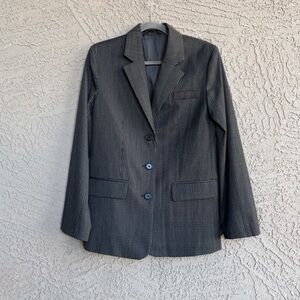 & OTHER Stories Dark Gray Plaid Check Mixed Print Wool Blazer Suit Jacket Sz 0